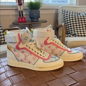Louis Vuitton White and Multicolor High-Top Sneakers